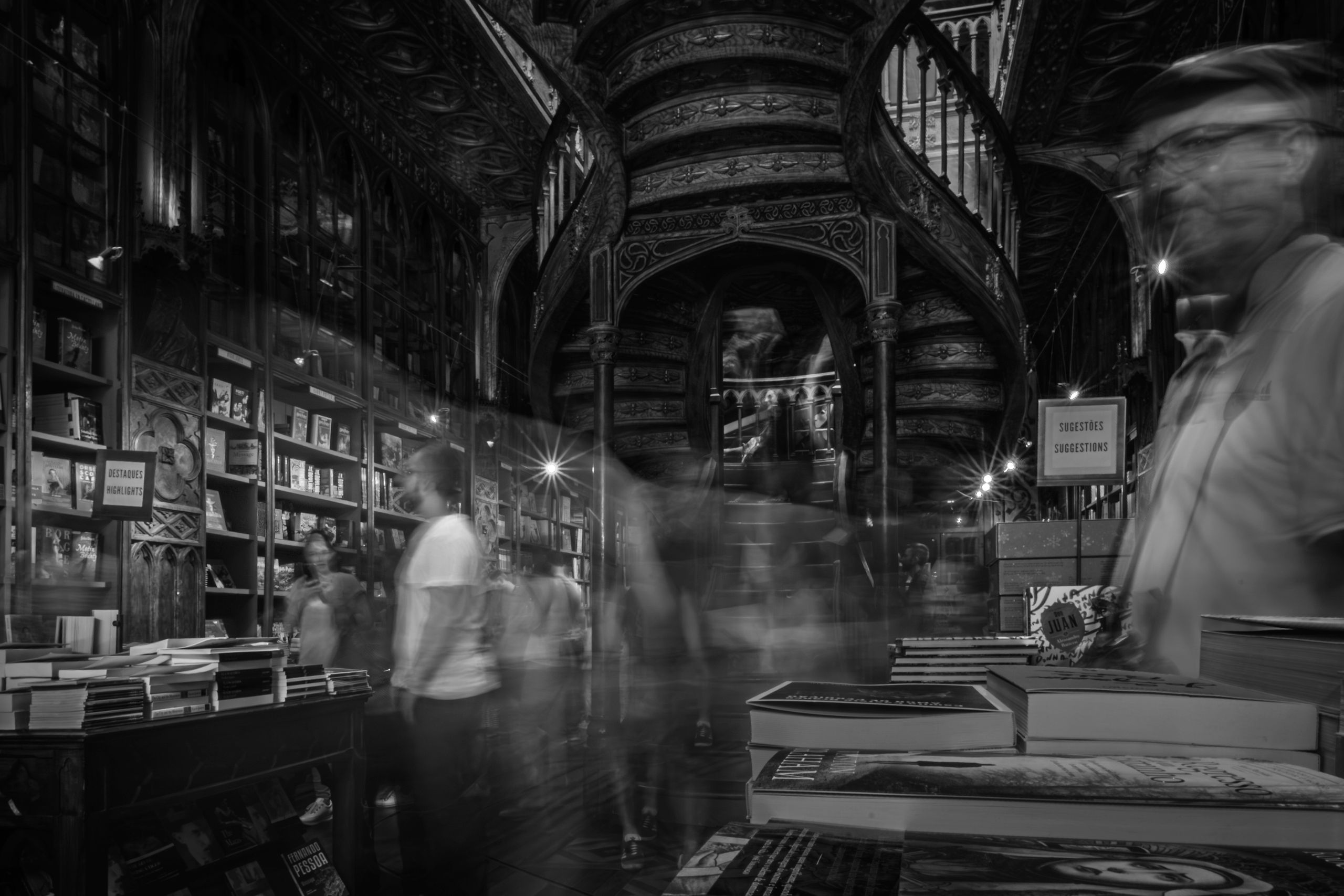 Explore the ghostly and iconic architecture of Livraria Lello, Porto's famous bookstore.